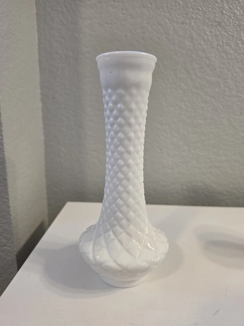 White Milk Glass Textured Glass Bud Vase - Unbranded